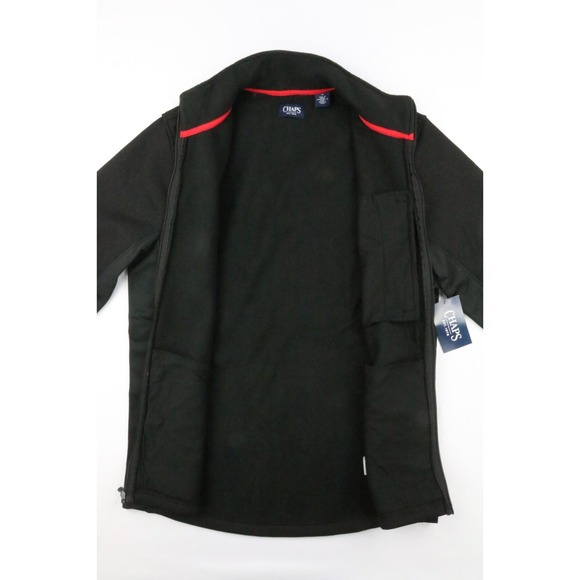 Chaps Mens Black Textured Knit Softshell Full Zip Jacket Size M Embroidered Flag - Picture 10 of 16